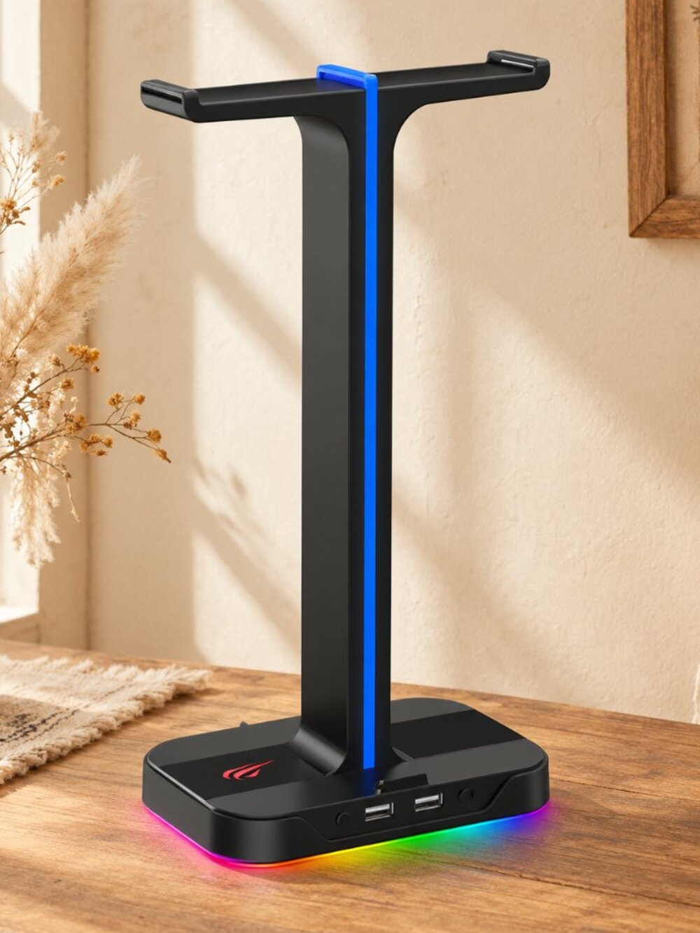 Havit RGB Dual Balance Headphone Stand with 2 USB Ports for PC Gamer Headphone A